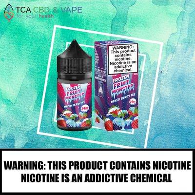 Treat the taste buds to Mixed Berry ICE by Fruit Monster, a nicotine salt blend enhanced by menthol featuring an assortment of berries.