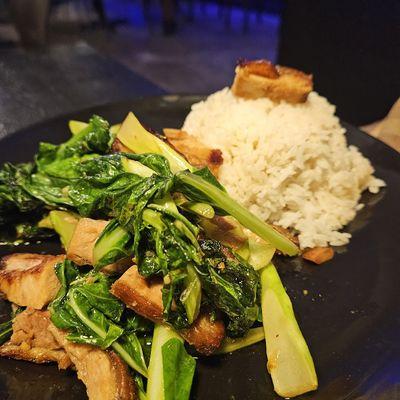 Crispy pork belly with Chinese broccoli