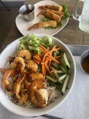 Shrimp egg rolls w/ sweet sour sauce &  Shrimp Vermicelli Bowl w/ house sauce