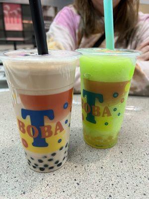 Milk tea with tapioca and gummy worm icy with popping bubbles