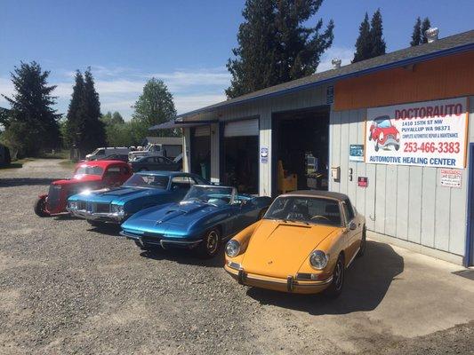 Some of the cars they work on at Doctorauto. It says a lot when people trust a mechanic with their classic cars!