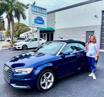 Happy lady at #RightChoiceAutoSales in Pompano Beach, FL with her 2016 #Audi A3 Cabriolet with only 56k miles!  #usedcars #happycustomer