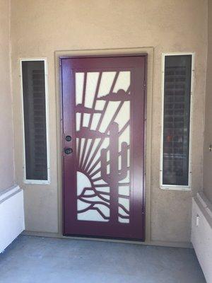 Custom ordered Wineberry red Titan screen door!