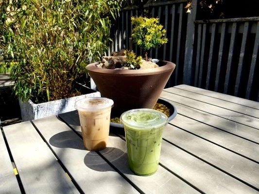 Iced chai latte and iced matte latte