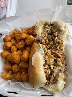 Grilled Chicken Philly Hoagie with Side Tater Tots