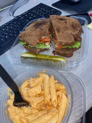 A hearty BLT Sandwich & a side of chicken chipotle pasta all for under 14$