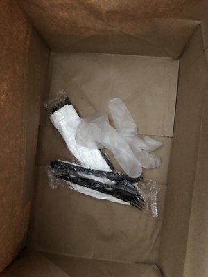 Someone left a plastic server glove in our takeout order sack. Gross!