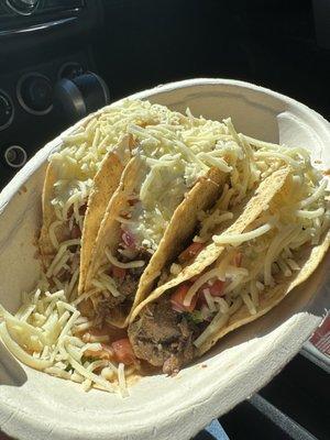 They forgot my lettuce. Barbacoa tacos with cheese, pico and sour cream