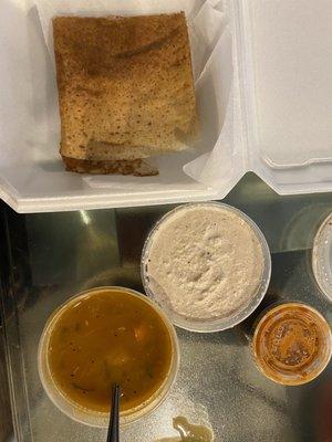 Dosa with sambhar and chutney