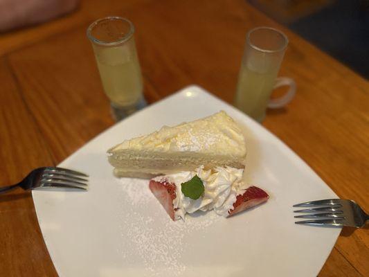 Limoncello Cake with Limocello chasers for dessert! Best way to finish an excellent meal!