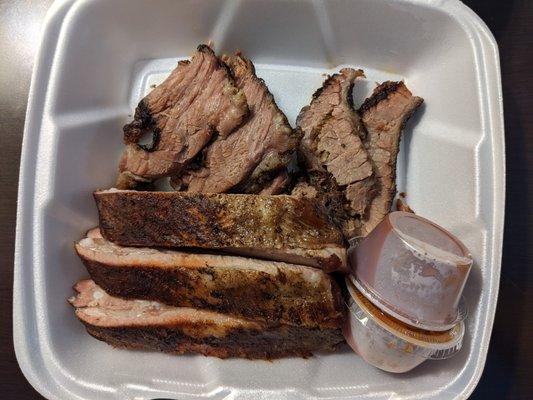 Brisket and ribs from Buffalo Creek BBQ, Cleburne