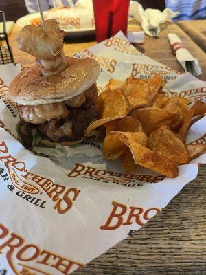 Cheese curd burger and chips