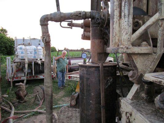 Successful Haliburton grouting of an irrigation well with Brian (senior). Thumbs up!