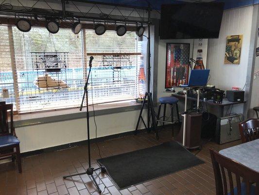 The inside stage area... live music on Saturdays and karaoke on Fridays.