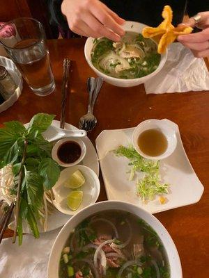 pho ga, pho tai, crab rangoon appetizer