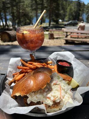 Pulled pork sando and THE best sweet potato fries