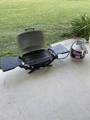 My portable Weber grill (with optional hose and 20lb tank)