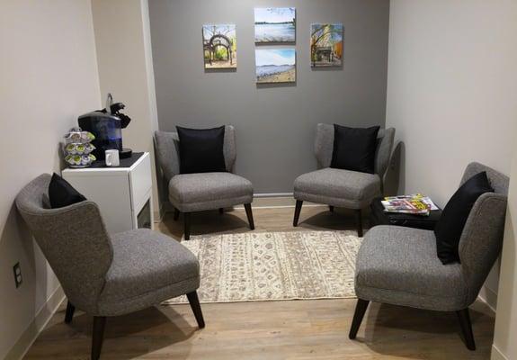 Private reception area with coffee cart.