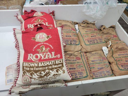 Big bags of Basmati rice.