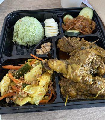 Nasi lemak with pandan rice