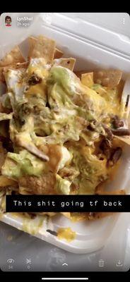 Nachos with hair fried in the meat