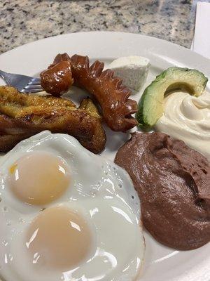 Eggs plantains avocado beans cream and cheese