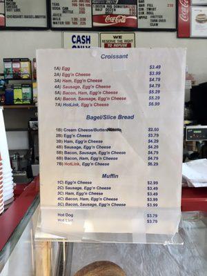 Sandwich menu