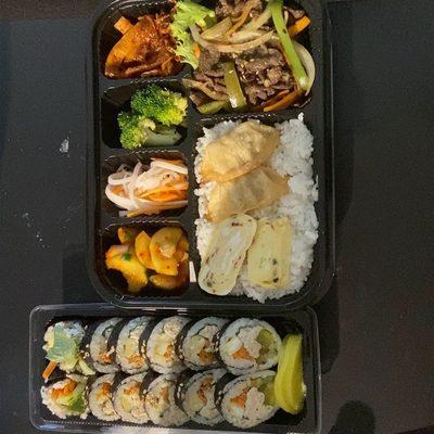 Standard bulgogi bento, tuna mayo kimbap