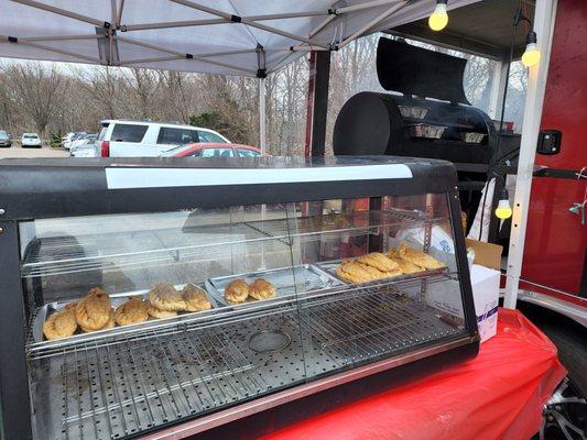 Hot case with empanadas.