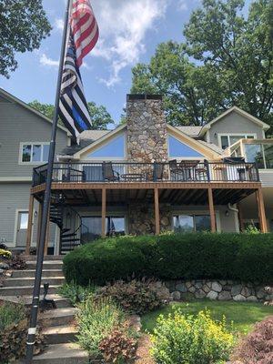 This deck update completely changes the vibe to this Erskine Lake front home! Here we replaced damaged decking, added a spiral staircase and