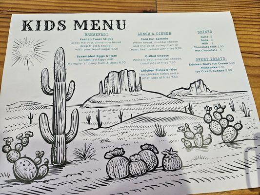 Kids menu