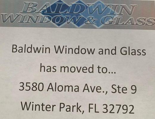 Baldwin Window and Glass has moved!