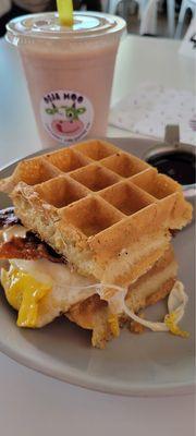 breakfast slider and strawberry banana smoothie