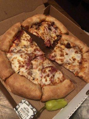 Large Stuff crust salami and sausage pizza