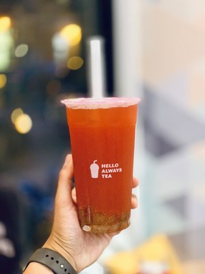 Strawberry Green Tea with housemate boba