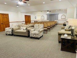 Beautifully renovated East Chapel also known as the Clock Room. With New Carpet, updated Furniture, and Bright lighting.