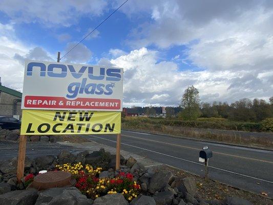 Road sign & entrance to the shop location