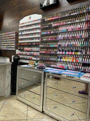 Nail salon has colorful and variety of colors to choose from.