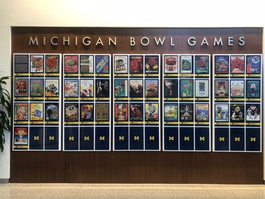 Display inside Schembechler Hall. Michigan Bowl Games.