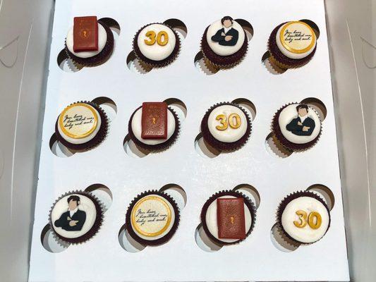 Mr. Darcy / Pride and Prejudice themed cupcakes for a 30th bday.