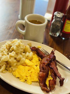 2 eggs, hash browns and bacon