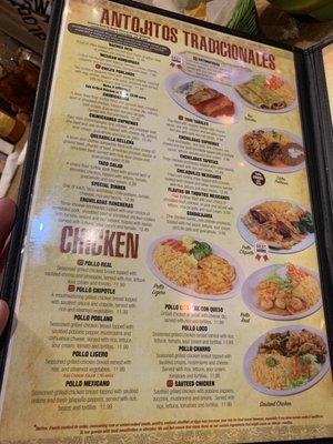 Chicken menu