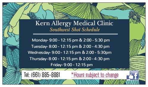 Southwest Shot Schedule
*Subject to change