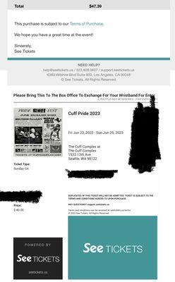 [Blacked out name and order information] NOTHING stated on the ticket indicated any instructions on "redeeming" what you paid for.