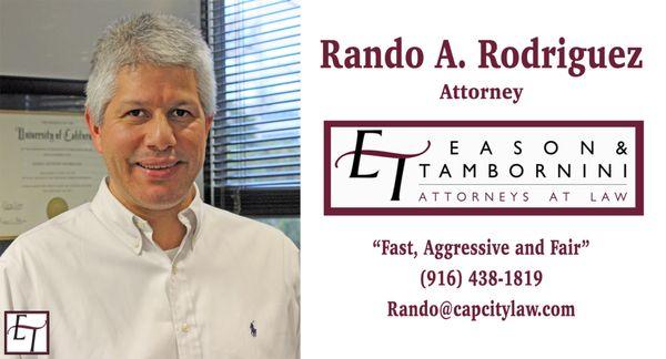 Personal Injury Lawyer and Workers Compensation Attorney Rando A. Rodriguez can help you today! (916) 438-1819 or Rando@capcitylaw.com