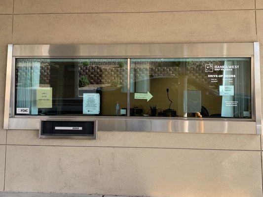 Empty drive through teller windows.