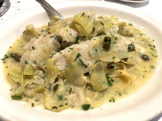 Sole piccata with linguine