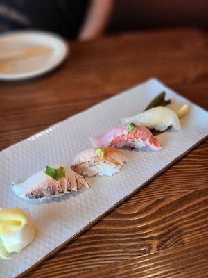 Sea Bass, Nodoguro,  Kinmedai, and Kombu Marinated Halibut