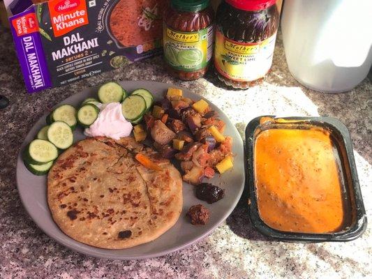 He told me how to cook the eggplant with the garam masala seasoning and pair it with the paratha. Delicious.