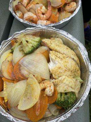 Steamed Tilapia (2), Shrimps (5) and vegetables